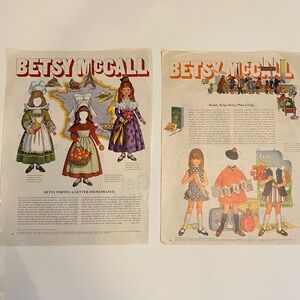Betsy McCall Paper Doll Set, 2 single pages, France theme, 1970